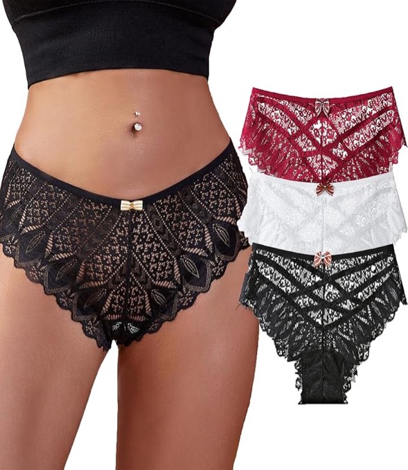 ZZSHLMY Womens Sexy Thongs Lace Panties Underwear Low Rise Underpants Pack of 1-4, Medium