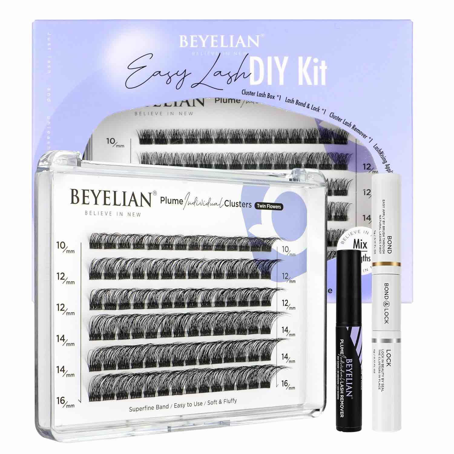 BEYELIAN Lash Extension Kit Cluster Lashes Kit with 84 Pcs Lash Clusters, Clusters Eyelash Applicator Tool, Cluster Lashes Bond and Seal Super Hold, Clusters Lash Glue Remover Easy to Apply at Home