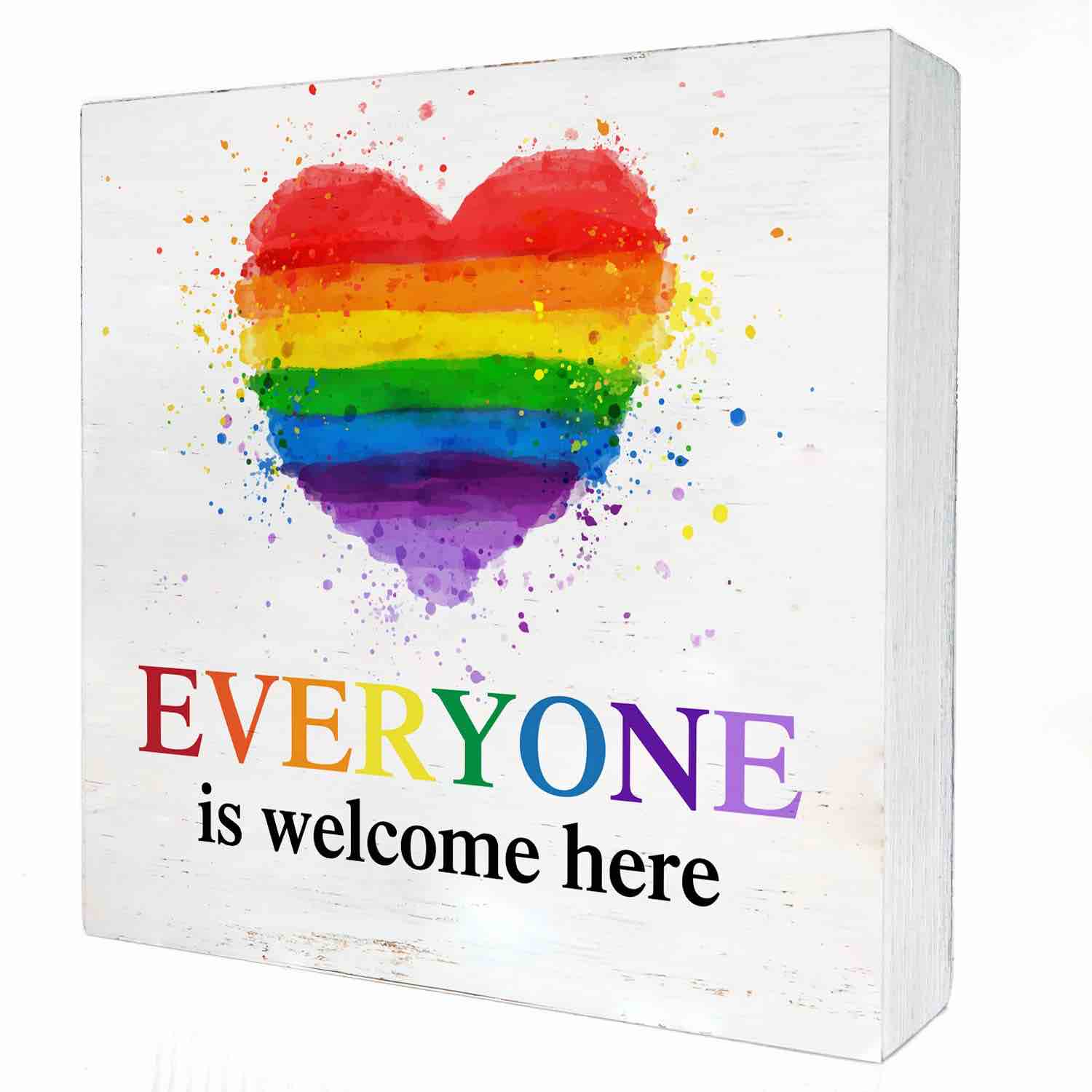 Everyone is Welcome Here Wooden Box Sign, Home Offic Wood Box Decor for Home, 5x5 inch