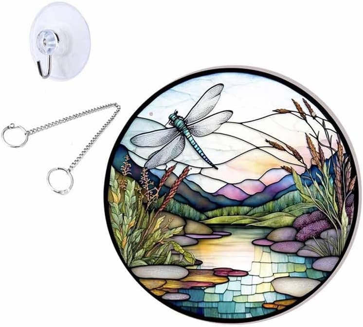 Yurtziru 1Pcs 7.9' Dragonfly Acrylic Window Painted Window Decorations Suncatchers Window Wall Decorations Colorful Argyle Suncatchers for Home Garden Party Wedding Decoration