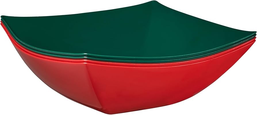 PLASTICPRO Disposable Square Serving Bowls, Party Snack or Salad Bowl, Plastic Green and Red  Pack of 4 128 OUNCE, Black 128 OUNCE Green Red