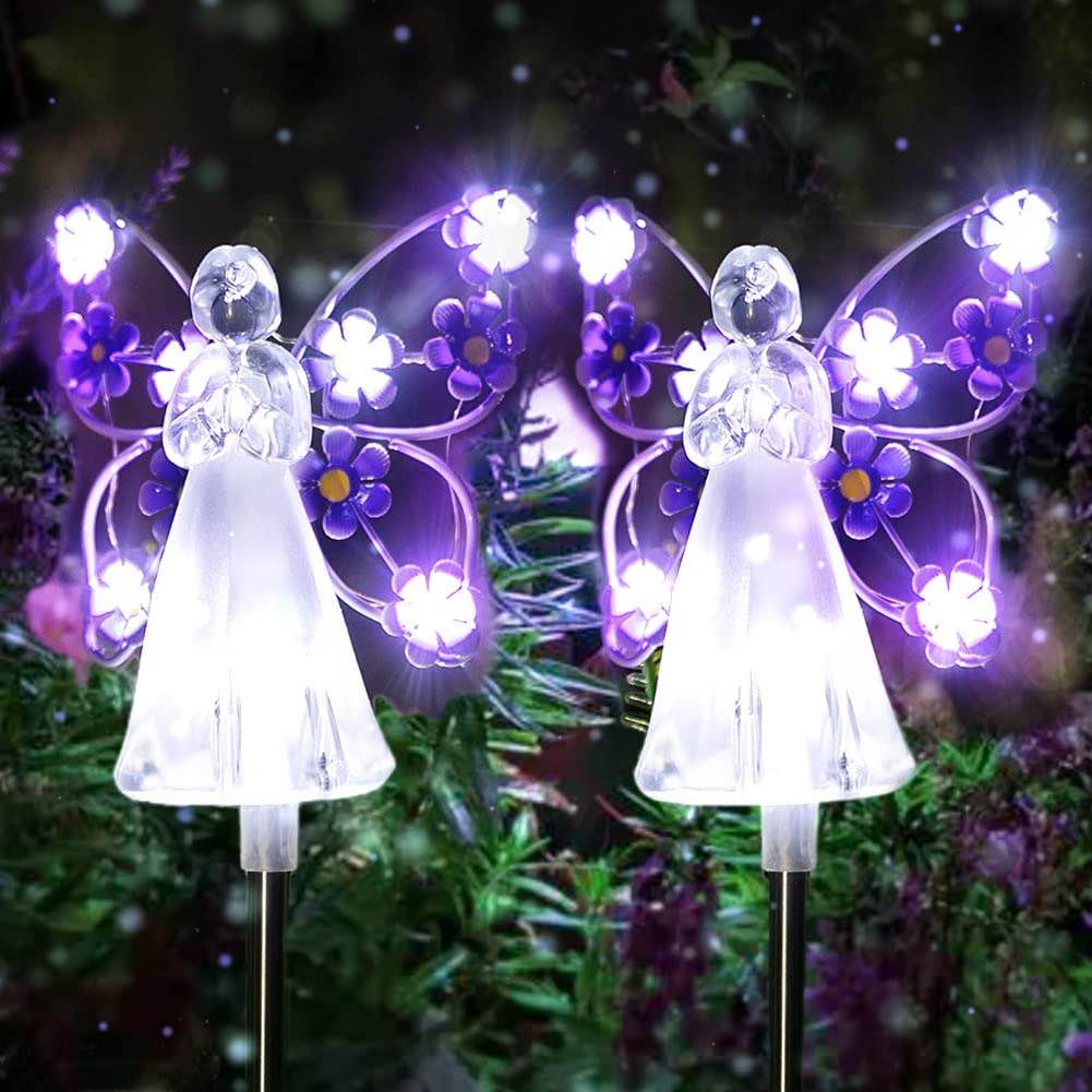 2 Pcs Metal Angel Solar Grave Lights for Cemetery LEDs Garden Stake Lights Memorial Grave Decorations for Cemetery Christmas Decorative Gifts Outdoor Garden Yard Remembrance Sympathy