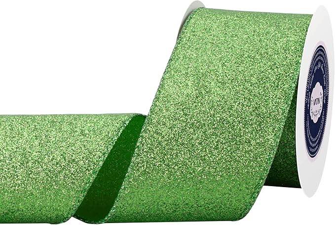VATIN Metallic Emerald Green Wired Ribbon, 2-1/2 Inch x 10 Yard Deluxe Emerald Green Glitter Ribbon for Crafts, Wreaths, Big Bow, Gift Wrapping, Christmas Tree Decoration