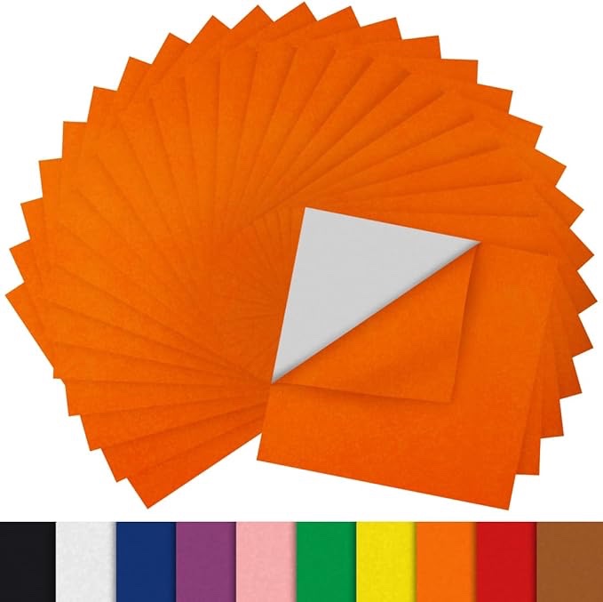 Praisebank 90pcs Self-adhesive Felt Sheets, 4"x4", Orange Felt, Felt Fabric Sheets, Nonwoven Felt for DIY and Sewing Projects, Square Felt