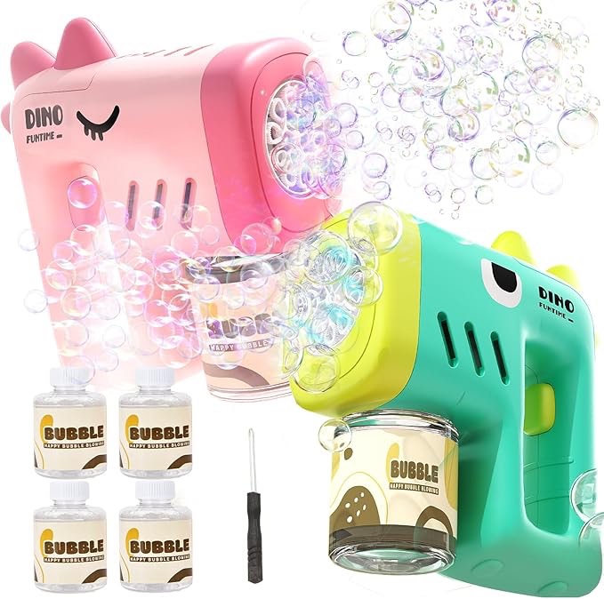 2 Pack Bubble Gun Machine for Kids, Automatic 10 Hole Light Up Bubble Blower with 4 Refill Solution, Bubble Guns Blaster for Toddlers, Outdoor Toys Gifts, Wedding, Christmas Party Favor