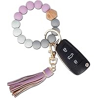 PYMEDY Wristlet Bracelet Keychain for Women Quality Silicone & Hardware Keys Holder Tassel Beaded Keyring