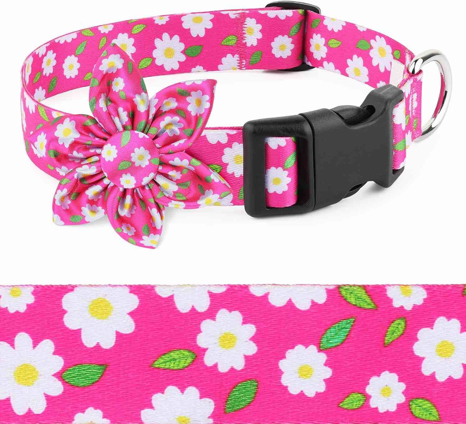 Daisy Blue Dog Collar Cute Dog Collars Cat Collars with Bow for Small Dogs Floral Colored Options Soft and Fancy Dog Collars for Boys Flower Pattern for Boy Dog Collar S