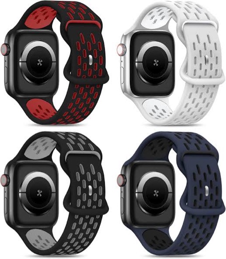 Shalila 4 Pack Sport Bands Compatible with Apple Watch Band 49mm 45mm 44mm 42mm 41mm 40mm 38mm Men Women, Silicone Breathable Wristband Replacement Strap for iWatch Ultra Series 9/8/7/SE/6/5/4/3/2/1