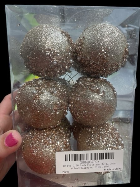 12 Pieces 2.36 Inch Christmas Ball Ornaments Glitter Sequin Ball Large Christmas Tree Decorations Xmas Hanging Balls for Home New Year Holiday Indoor Outdoor Party Decor (Champagne, 2.36 Inch)