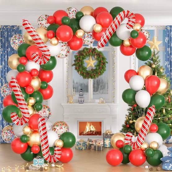 Christmas Balloon Garland Arch Kit - Red, Green, Gold Arch with Candy Balloons for Xmas Party Decorations