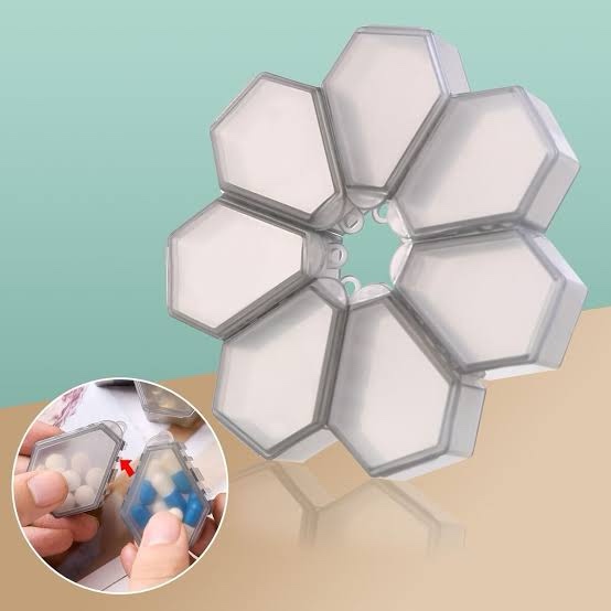 7-in-1 Travel Pill Organizer Set - Assemble into Large Circular Pill Box or Use Separately - Includes 7 Small Pill Box Components (1Pack Gray with 14 Label Stickers)