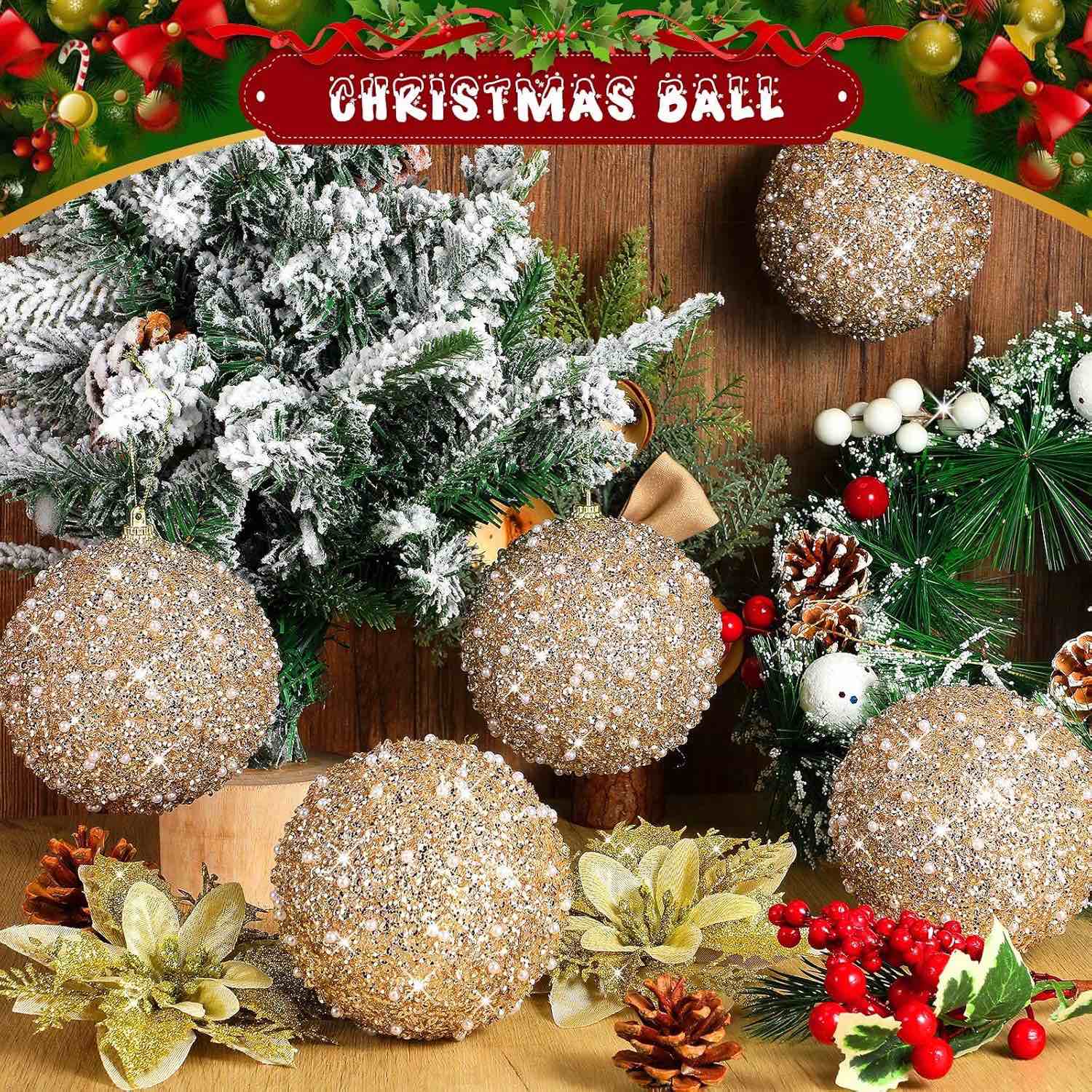 12 Pcs 2.36 Inch Christmas Ball Ornaments Glitter Sequin Ball Large Champagne Christmas Tree Decorations Xmas Hanging Balls for Home New Year Holiday Indoor Outdoor Party Decor(Champagne, 2.36 Inch) 2.36 Inch Champagne