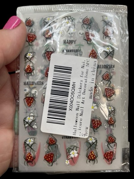 halloween 5d nail stickers - cute orange flower, ghost, strawberry, spider web, sunflower, skull - colorful nail art supplies for women, kids - manicure decorations 5 pieces