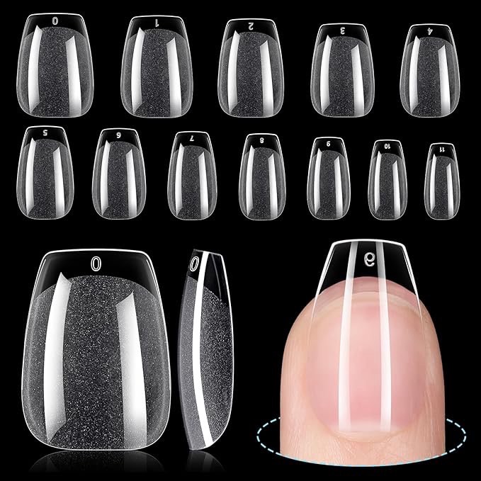 TOMICCA Short Coffin Nail Tips,Full Cover Gel Nails 192 Pieces,Soft Acrylic Gel Nail Tips for Nail Extension,12 Sizes Half Matte Clear Fake Nails for Nail Extension Nail Salon DIY