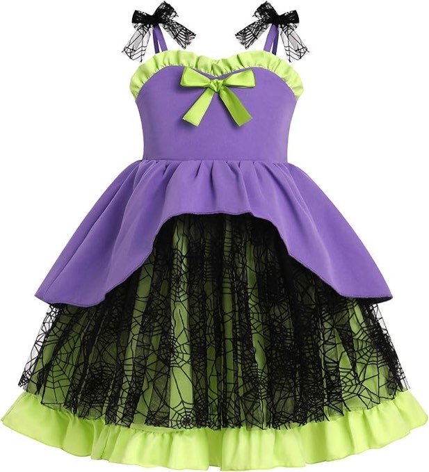 (2-3 years) IBAKOM Baby Girl My First Halloween Witch Dress Smocked Back Spider Web Bat Metallic Print Toddler Scary Birthday Outfits
