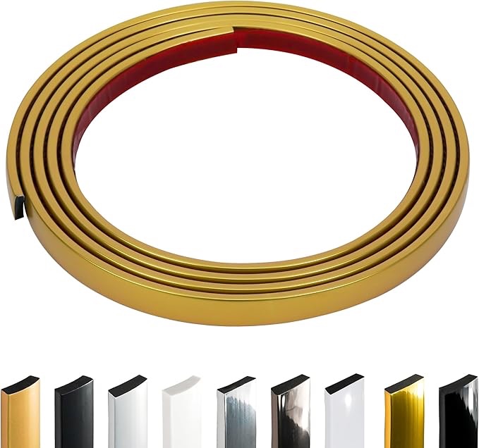 JSIWOTH 26.2 Ft Peel & Stick Trim, Waterproof Molding, Flexible & Self-Adhesive Trim, Shiny Gold Home Decor for Walls, Windows, Doors, Edges & Borders, Backsplash, 0.6"Width x 0.24"Thick