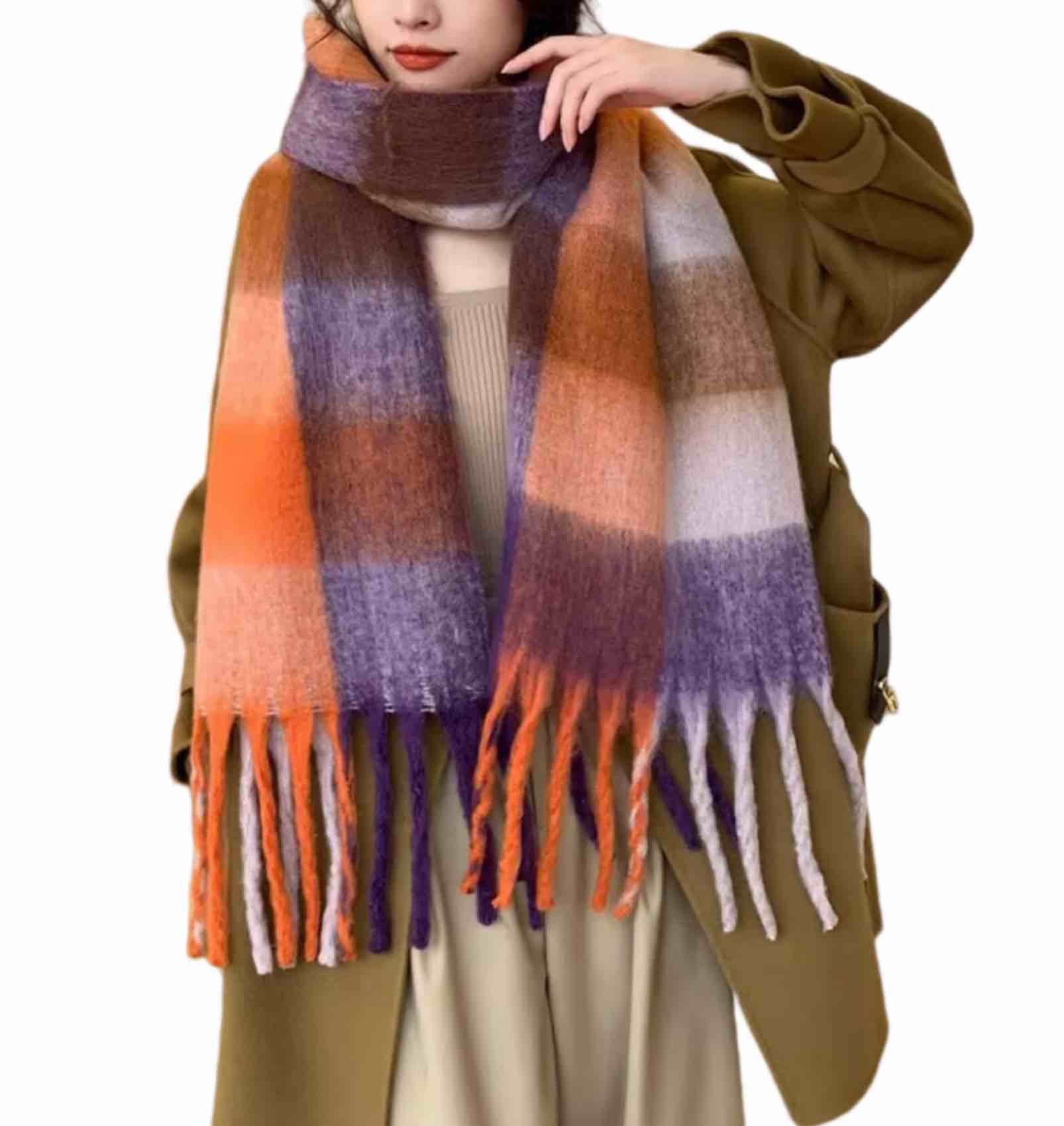 YSense Women’s Winter Scarf — Chunky Plaid Oversized Scarf, Big Casual Tassel Thick Blanket Scarf, Coloured Warm Shawl Wrap