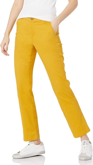 AMAZON ESSENTIALS Women’s Slim Fit, Straight Leg Stretch Twill Chino Pants (Dark Yellow, UK 8)