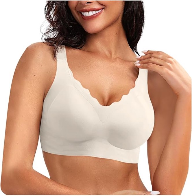 Seamless Bras for Women No Underwire Scalloped Push Up Bra Soft Wireless Comfort Bralettes Ultra Thin Shaping Underwear Full Coverage Ladies Bras (Small)