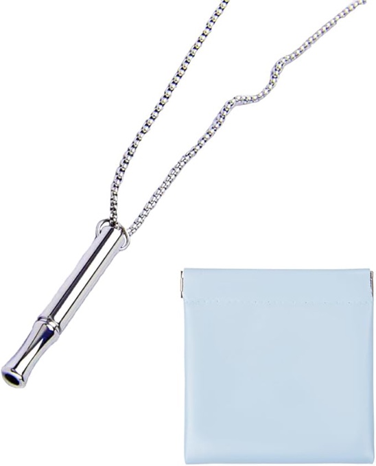 Mindfulness Breathing Necklace with Carrying PU bag, Stainless Steel Breathe Necklace for Women Men, Quit Smoking Tools Breathlace Necklace (Silver)