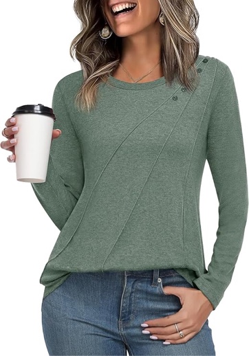 DILIUXING X-Large Women's Long Sleeve Tunic Top Round Neck Pleated Casual Cute TShirts Basic Loose Blouses
