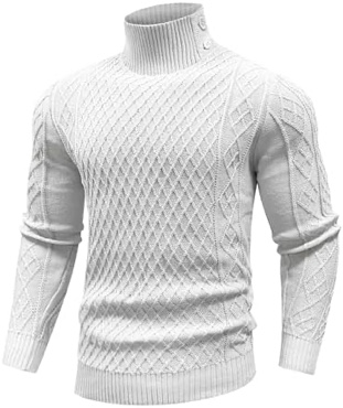 (Size 2XL) Arcciit Mens Casual Button Mock Neck Pullover Sweaters Knitted Sweater Tops