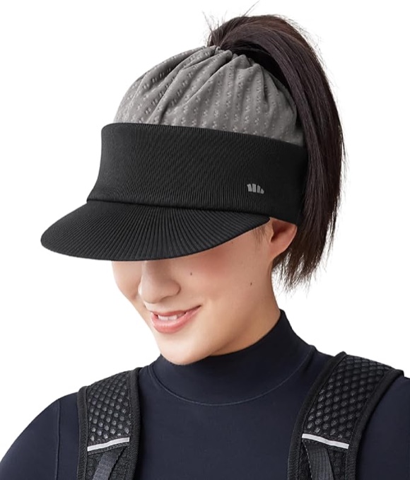 BENEUNDER Ponytail Cap Ribbed Elastic Sweat Wicking Winter Warm Knit Hat for Women