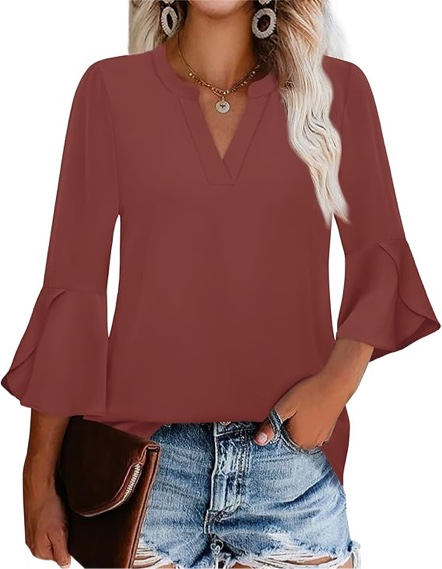 (Medium) Gaharu Women's Vintage Long Sleeve Fitted Tops Dressy Causal Tunic Tops Fall Blouse