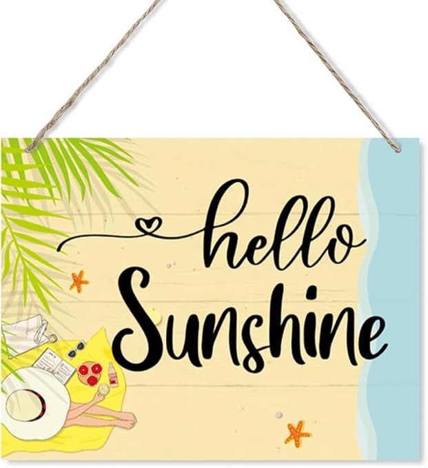 JXZOLQ Hello Sunshine Wood Sign, 10*7.9 inch (26X20cm), Rustic Wooden Plaque, Indoor/Outdoor Use, New Home Gift