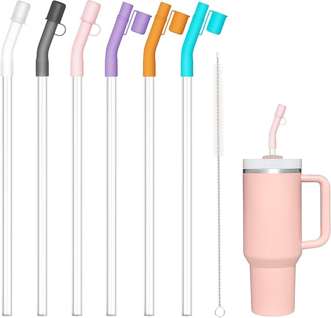 6PCS Straw Cover Replacement Straws for Stanley 40 30 20 14oz Tumbler, Comheral Silicone Straw Stopper Cap with Reusable Straws Accessories for Stanley H2.0, 1.0 Cup, BPA Free and Dishwasher Safe