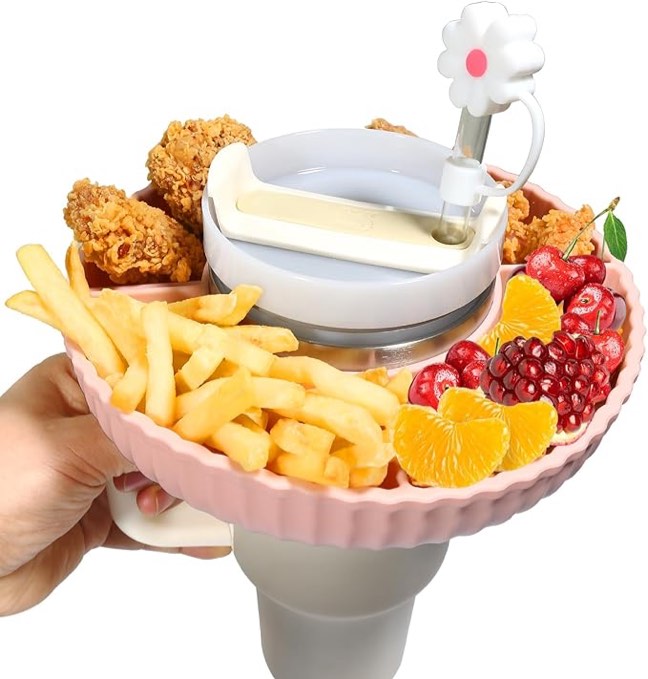 Stanley 40 oz Tumbler with Handle — Stanley Cup, Stanley Snack Tray, Reusable Snack Ring for Stanley Cup Accessories, Snack Bowl Cream for Car Cup Holder, Party (Cream Pink Snack Bowl)