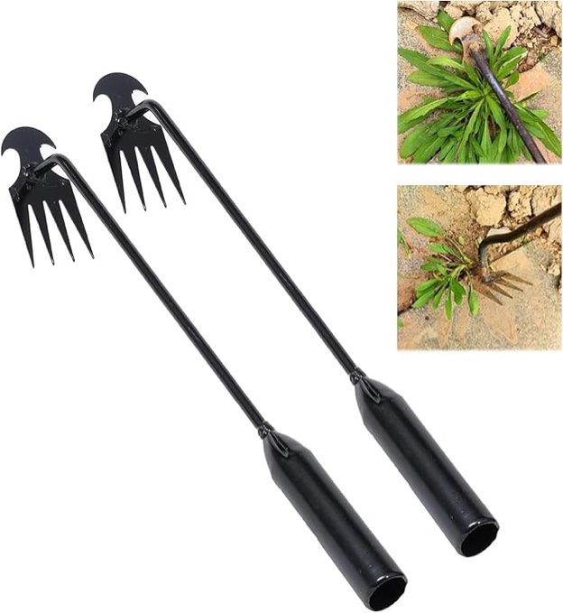 RuiGou-GuoLong 2023 New Weeding Artifact Uprooting Weeding Tool, Premium Manganese Steel Forged Weed Puller 4 Teeth Dual Purpose Weeder, Hand Weeder Tool for Gardening with Long Handle (2PCS)