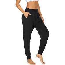 (Size M) UEU Women's Harem Casual Loose Pants Yoga Sweatpants Flowy High Waisted Lounge Comfy Pajama Joggers with Pockets Black M