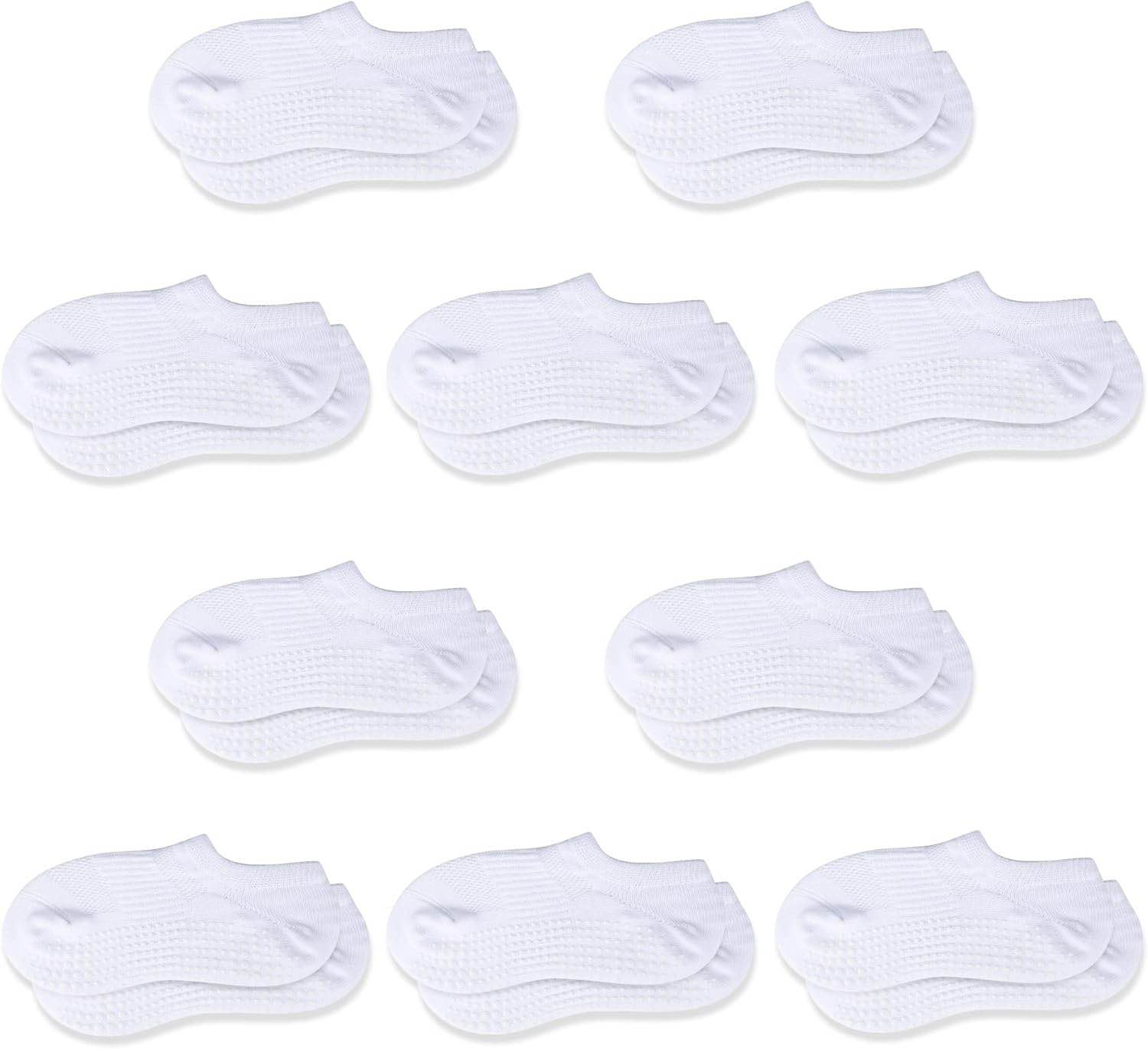 COZYOFFI Toddler No Show Socks: 10 Pairs with Kids Sneakers Tennis Shoes - Grip Non Slip Socks for Boys Girls White