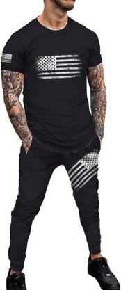 YIRANYIJIU Men’s Tracksuit Sport Set Summer Outfit — 2 Pieces Short Sleeve T-Shirts and Long Casual Sweatsuit (DX202261CK, Small)