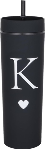 Forest Kiss Personalized Initial Gifts for Women Men 16oz Double Wall Food-grade Plastic Skinny Tumbler Monogrammed Matte Slim Cup Wedding Graduation Birthday Present (K)