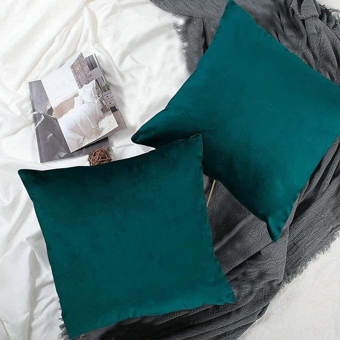 Teal Cushion Covers Velvet 18×18IN Set of 2 Green 45×45CM Peacock Blue Soft Square Throw Pillow Covers Sofa Couch