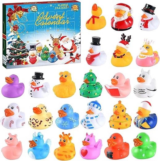Advent Calendar 2024 Christmas Party Favor Gifts — 24 Pieces Rubber Duck Christmas Toy For Girls/Boys (Rubber Duckies)