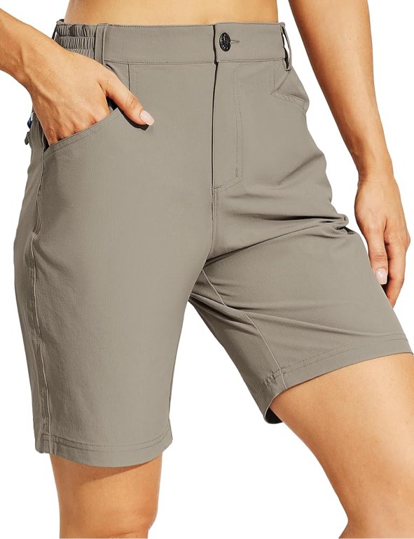 (Size L) Haimont Women’s Quick Dry Hiking Shorts with Zipper Pockets Lightweight Stretch Travel Outdoor Nylon Shorts, Water Resistant Light Grey L