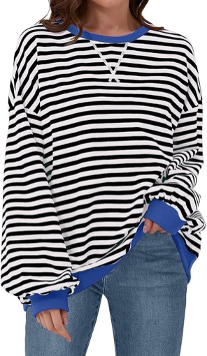 Nfsion Womens Casual Striped Oversized Sweatshirts Long Sleeve Crewneck Hoodies Shirts Loose Pullover Top