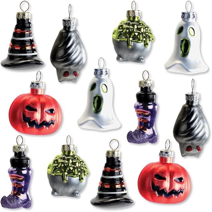 Halloween Figures Ornaments - Set of 12, Holiday Home Décor, Ghost, Jack, Witches Hat