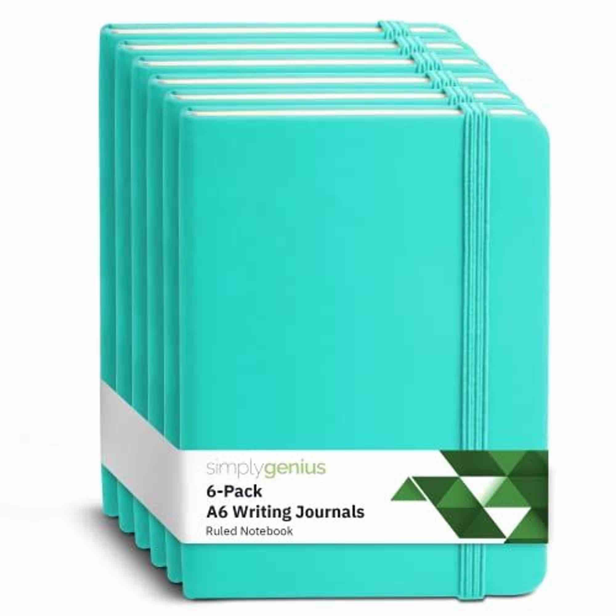 Simply Genius A6 Pocket Size Mini Notebooks with Hardcover - Ruled Small Journal Set for School, Home & Office - 124 pages (3.7" x 5.7") with Inner Pocket (Turquoise, Notebook 6 Pack)