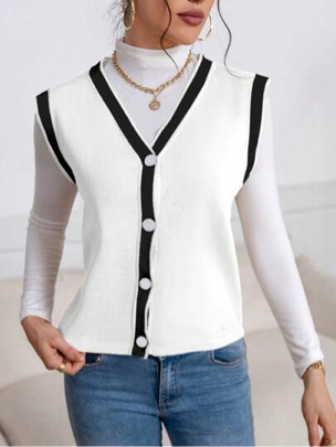 (Size M) Merokeety Womens V Neck Sweater Vest Button Down Cap Sleeve