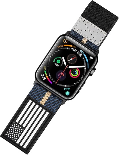 Flag Nylon Band Compatible With Apple Watch Band 49mm/45mm/44mm/42mm 41mm/40mm/38mm, Wide Loop Watch Band Hook and Loop Fastener Release Band for iWatch Series 9/8/7/6/5/4/SE/3/2/1/Ultra
