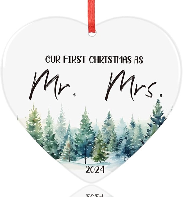 Luvsweets First Christmas Married Ornament 2024 - Wedding Gifts for Couples Bridal Shower Gift Wedding Decorations for Newlyweds Mr and Mrs Gifts Ceramic Heart 1st Christmas Hanging Married Ornament