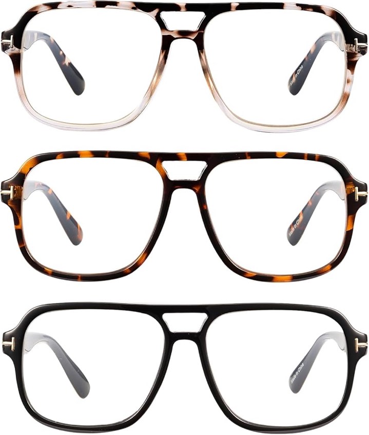 LADEESSE 3 Pack Reading Glasses for Women/Men,Oversized Retro Aviator Blue Light Blocking Computer Readers