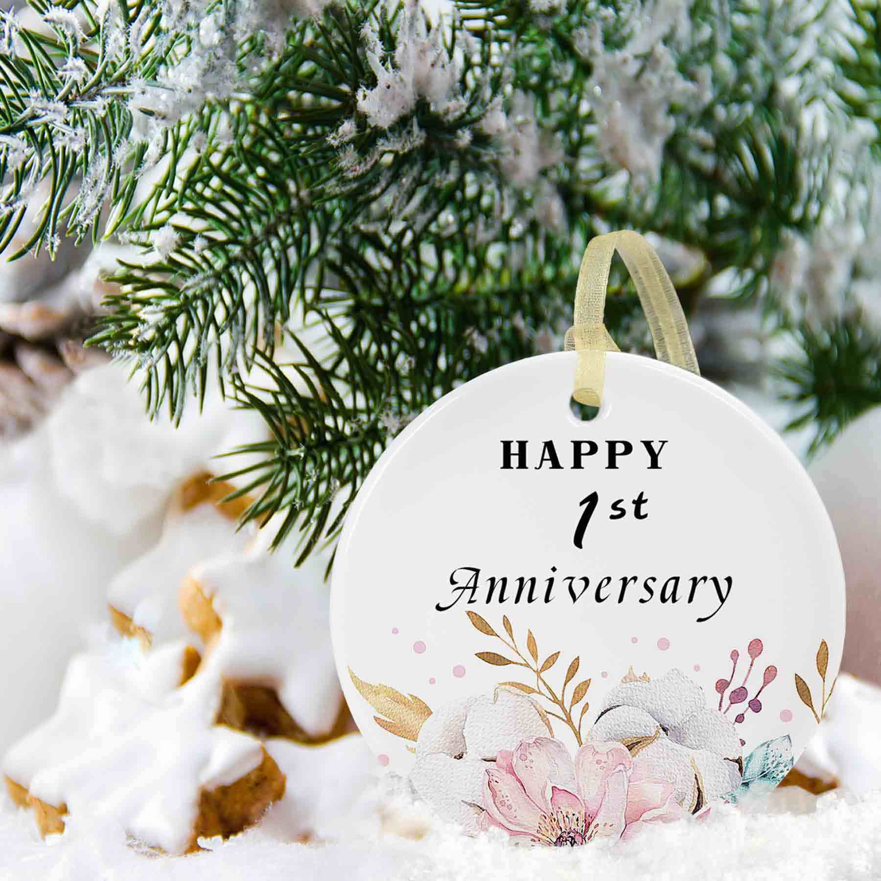 First Year Wedding for Couple,1st Anniversary Christmas Hanging Ornament 2025,1 Year Anniversary Newiyed Ornaments Keepsakeer, Married Decoration with Card for Her