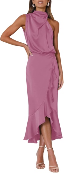 mitilly women's satin sleeveless mock neck elastic waist bodycon wrap mermaid hem formal cocktail party maxi dress - xl