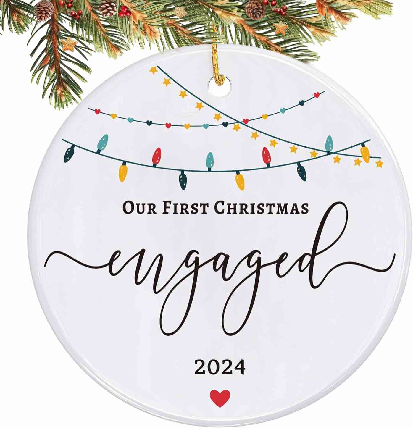First Christmas Engaged Ornament 2024, Engagement Gifts for Couples, Engagement Gifts for Women, Wedding Gifts for Couples Unique 2024, Engaged Christmas, Christmas Ornament
