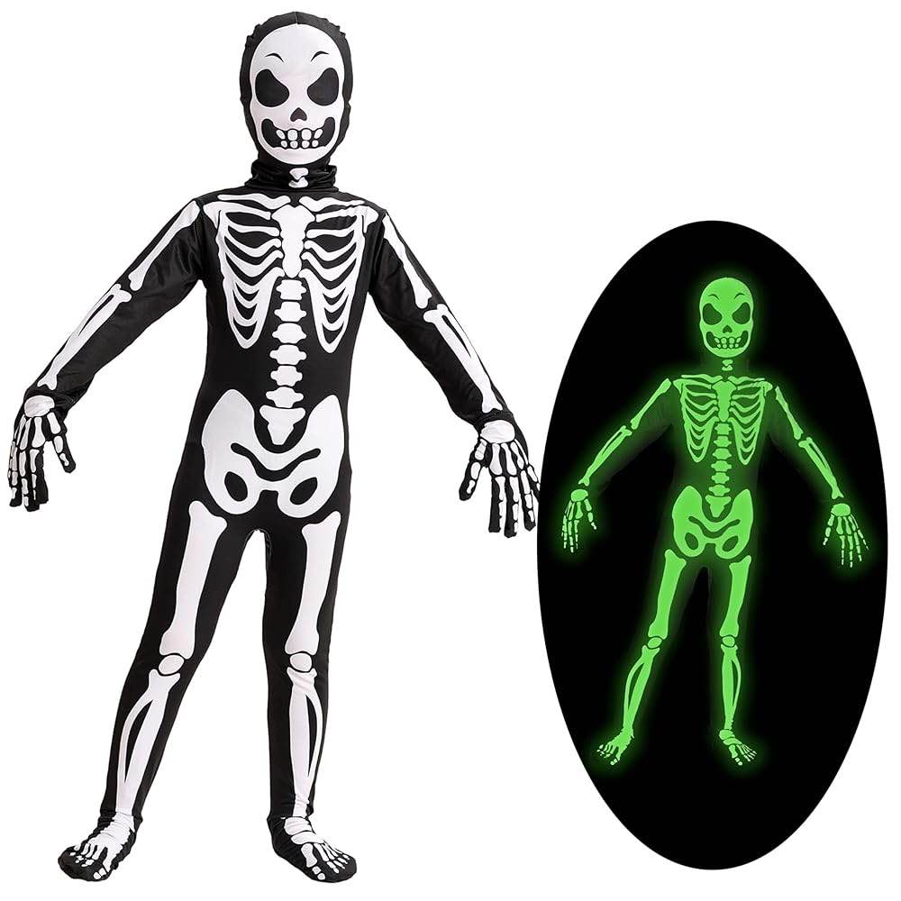 (Size XL) Spooktacular Creations Boy Halloween Skeleton Costume, Halloween Skeleton Costume for Kids, Bone Outfit, Bone Jumpsuit